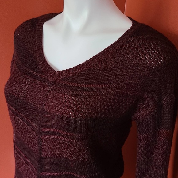 Pink Rose Burgandy V Neck Sweater Size Small - Picture 2 of 6